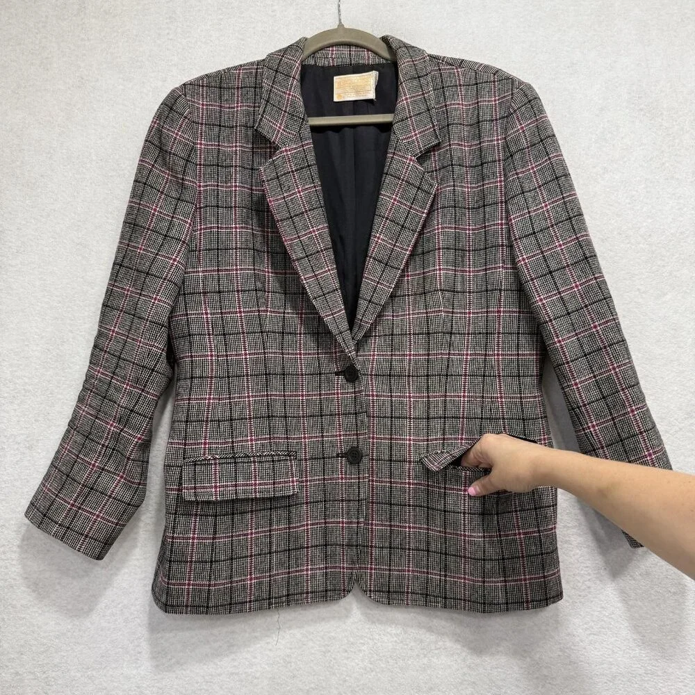 Vintage Pendleton Blazer Womens 12 Plaid Wool Blend Jacket Made USA 80s